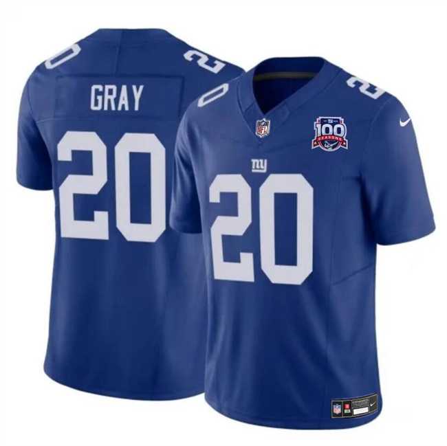 Men & Women & Youth New York Giants #20 Eric Gray Blue 2024 F.U.S.E. 100TH Season Patch Vapor Untouchable Limited Stitched Jersey